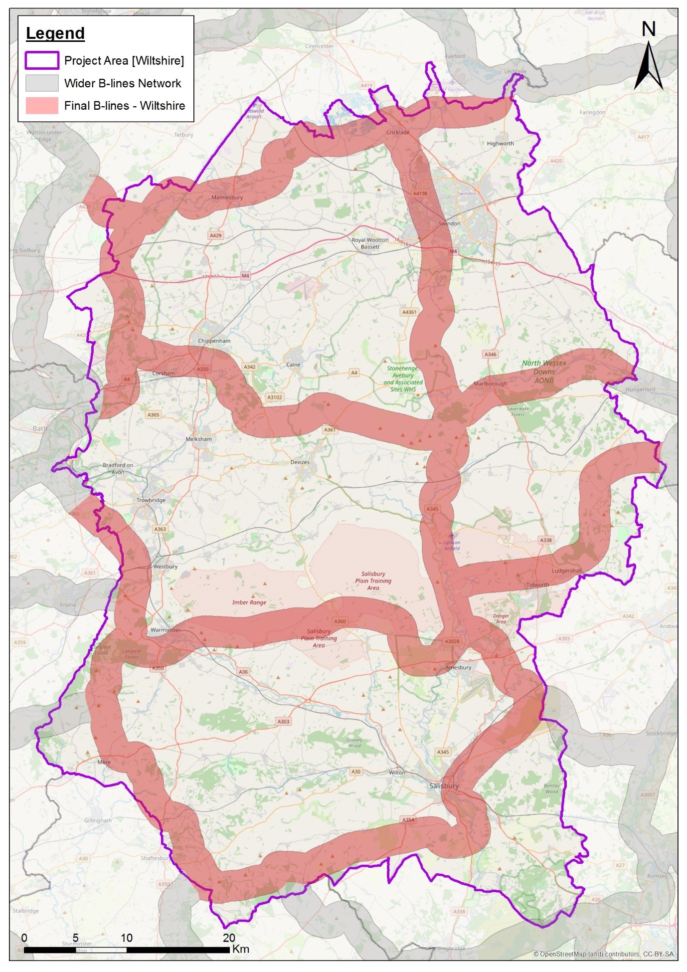 Wiltshire map of B-Lines