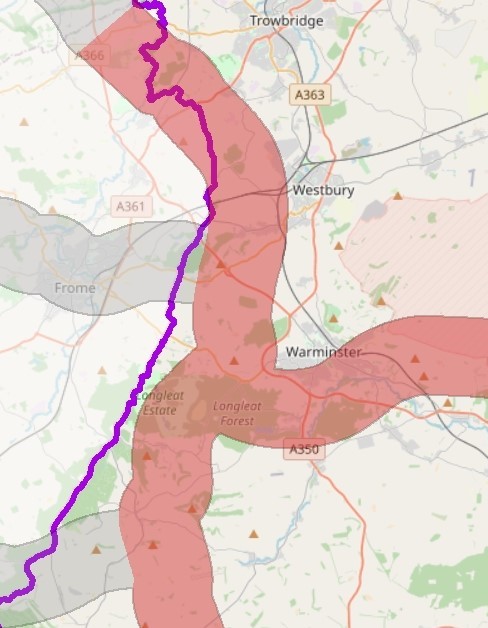 Warminster's portion of the Wiltshire B-lines map